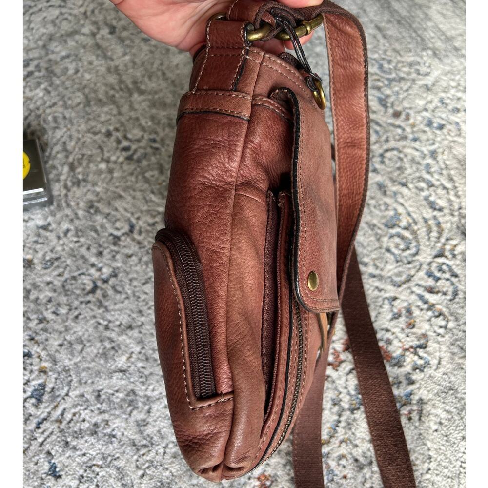 Fossil Morgan Traveler Crossbody Brown Distressed Leather Saddle Bag - Picture 12 of 16